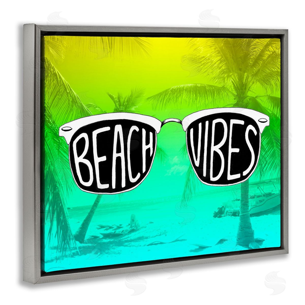 Beach Vibes Sunglasses Grey Floating Frame Canvas Wall Art, Home Decor by Emily Navas