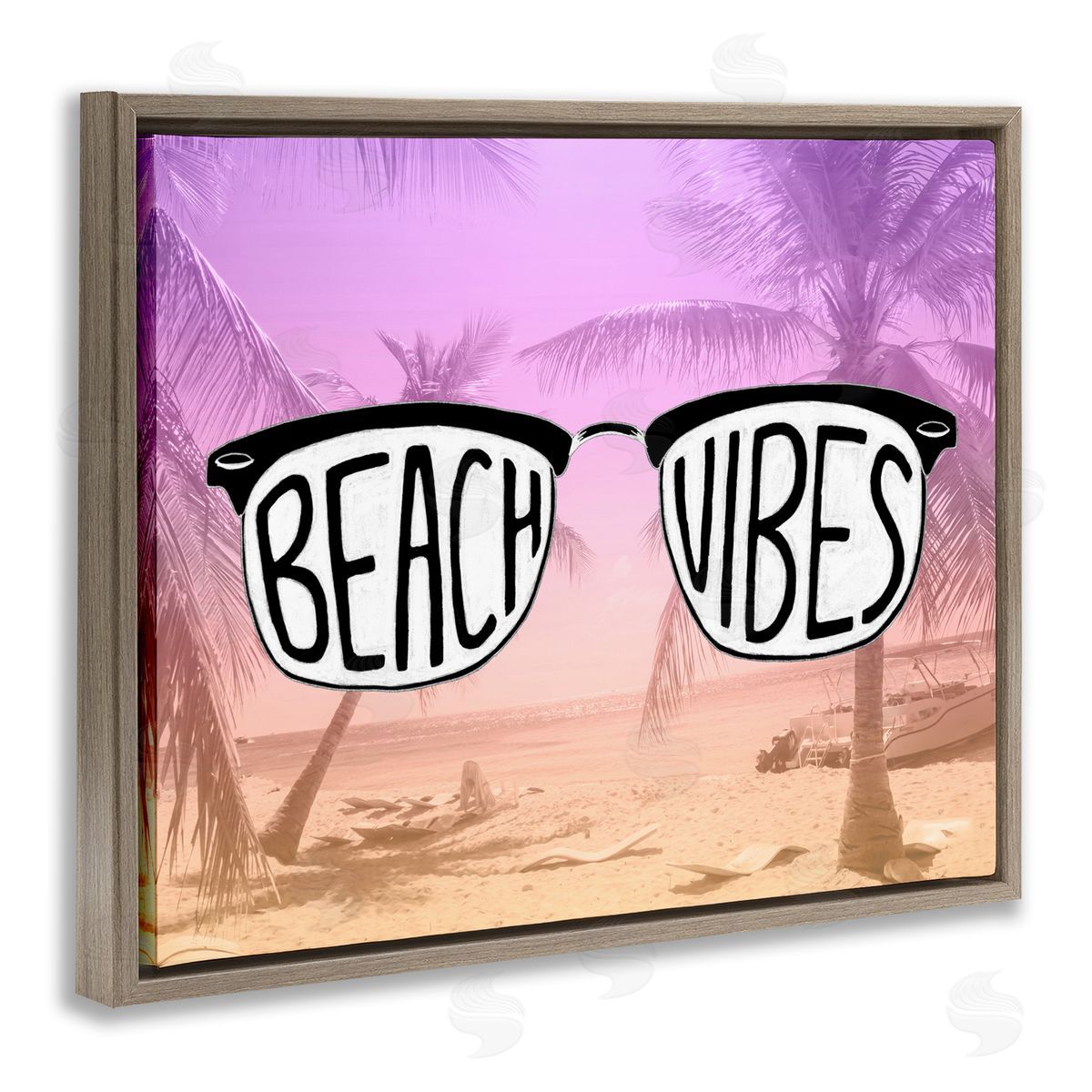 Tropical Beach Vibes Brown Floating Frame Canvas Wall Art, Home Decor by Emily Navas