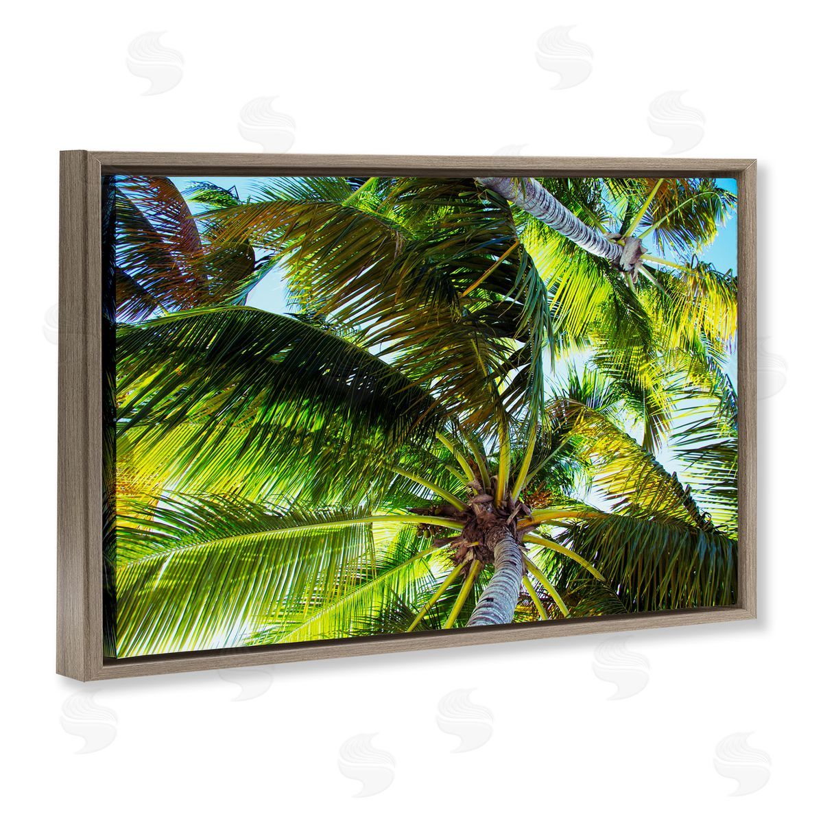 Swaying Palm Leaves Brown Floating Frame Canvas Wall Art, Home Decor by Emily Navas