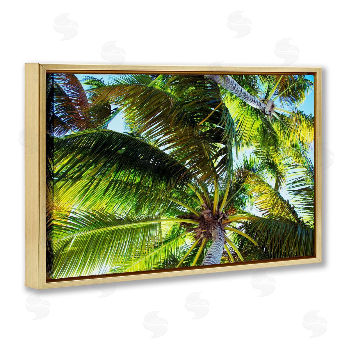 Swaying Palm Leaves Gold Floating Frame Canvas Wall Art, Home Decor by Emily Navas