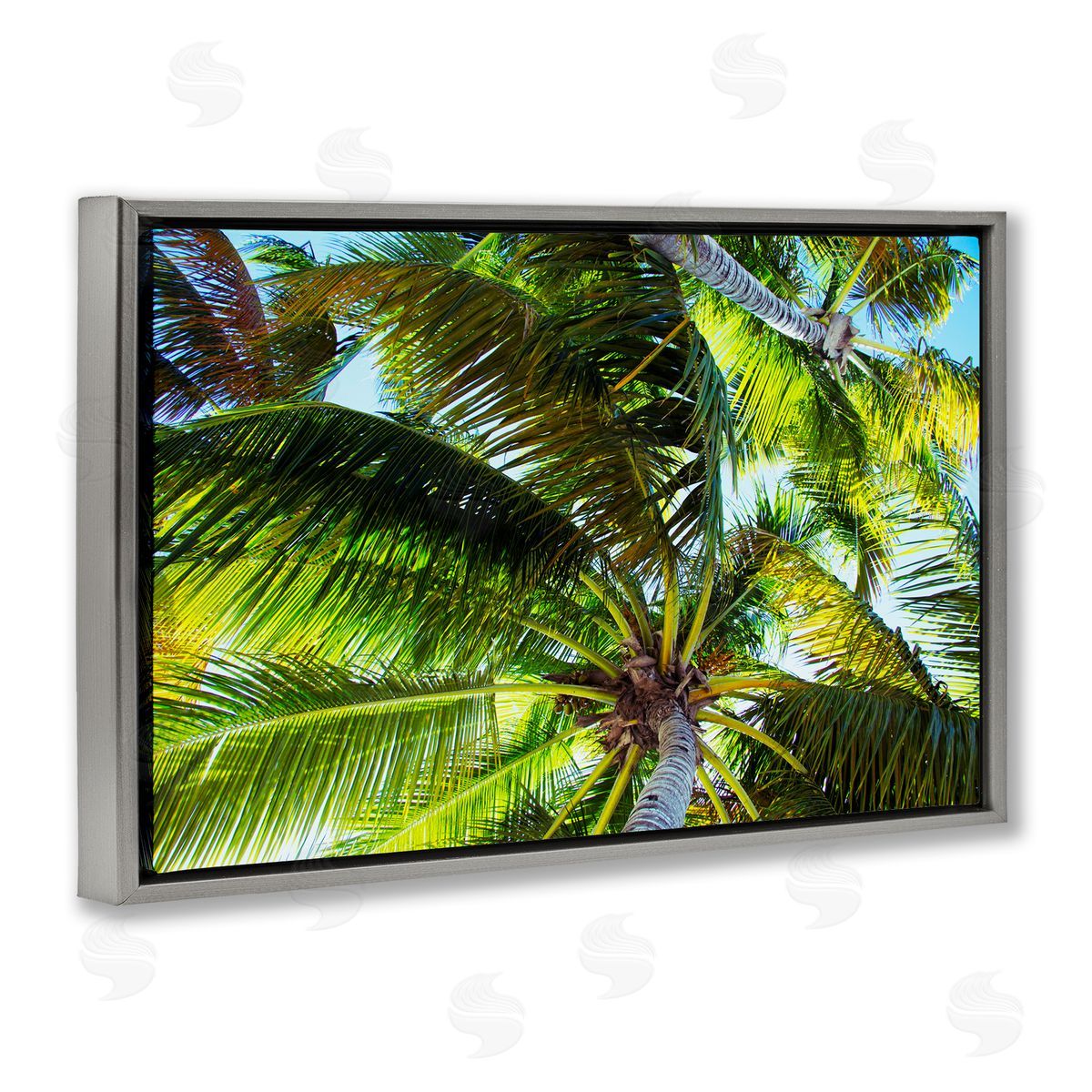 Swaying Palm Leaves Grey Floating Frame Canvas Wall Art, Home Decor by Emily Navas