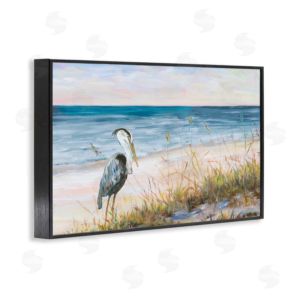 Calm Pelican on Beach Black Frame Print Wall Art, Home Decor by Julie DeRice