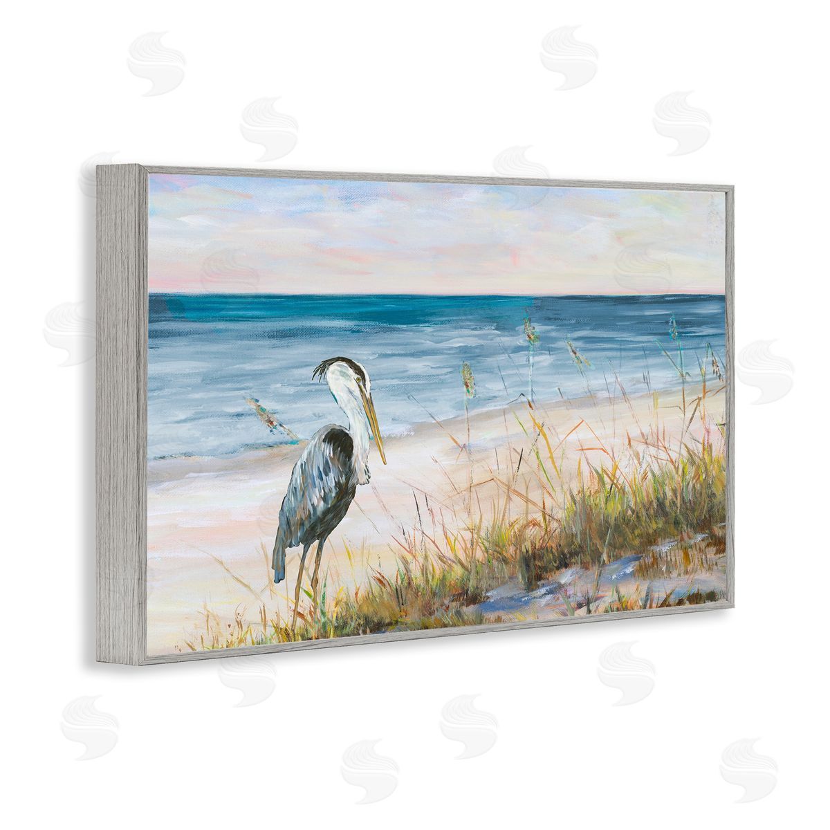 Calm Pelican on Beach Grey Frame Print Wall Art, Home Decor by Julie DeRice