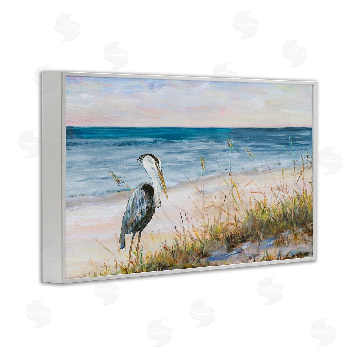 Calm Pelican on Beach White Frame Print Wall Art, Home Decor by Julie DeRice