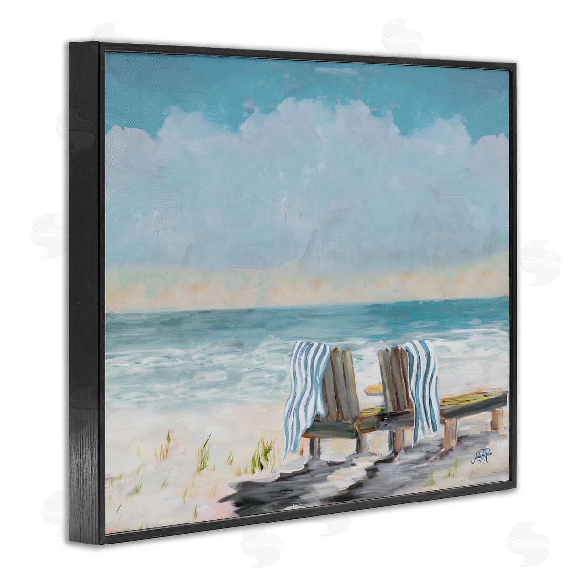 Peaceful Beach Chairs Black Frame Print Wall Art, Home Decor by Julie DeRice