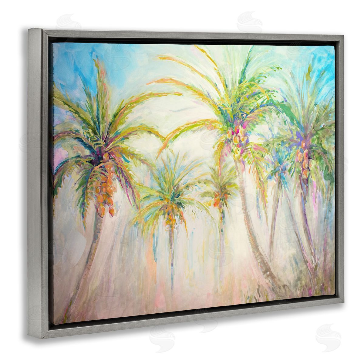Swaying Palms Abstract Grey Floating Frame Canvas Wall Art, Home Decor by Diannart