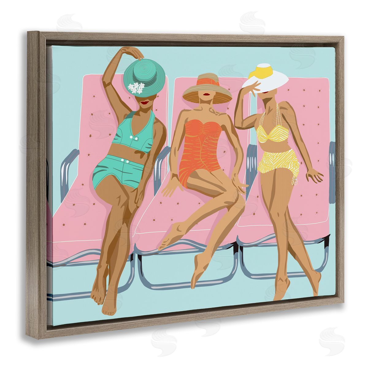 Glam Beach Friends Brown Floating Frame Canvas Wall Art, Home Decor by Jen Bucheli