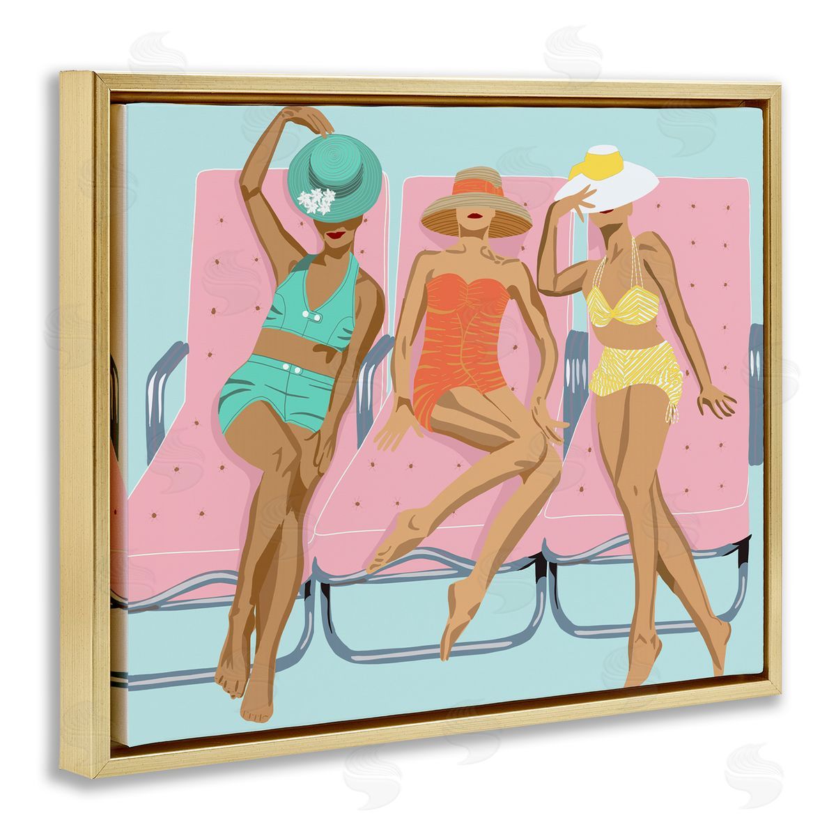 Glam Beach Friends Gold Floating Frame Canvas Wall Art, Home Decor by Jen Bucheli