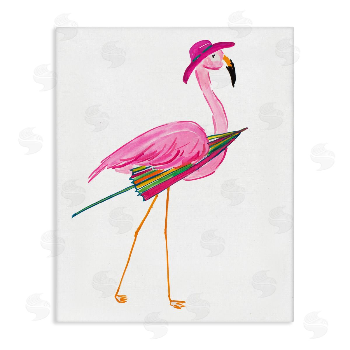 Flamingo with Beach Umbrella Canvas Wall Art, Home Decor by Julie DeRice