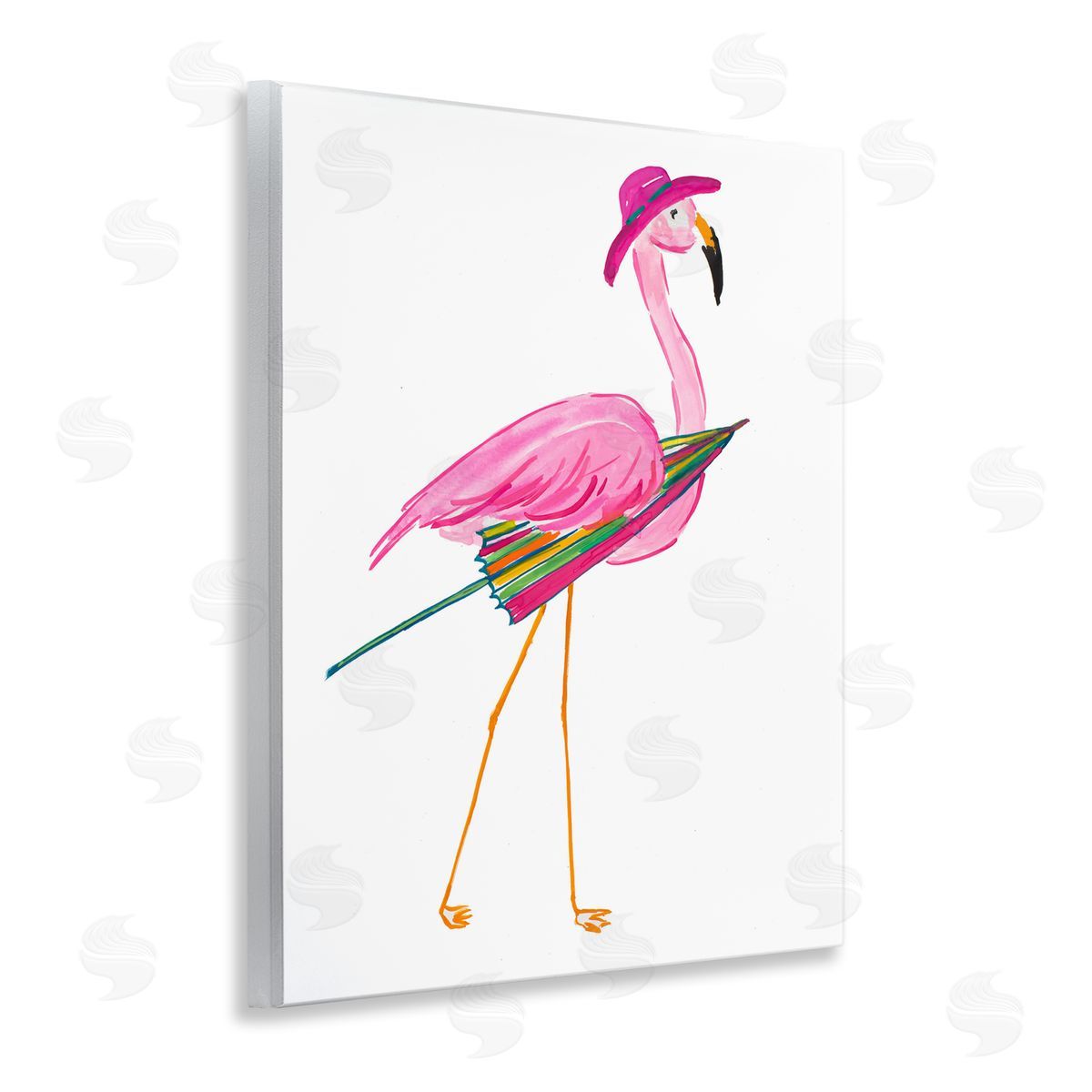 Flamingo with Beach Umbrella Wood Plaque Wall Art, Home Decor by Julie DeRice
