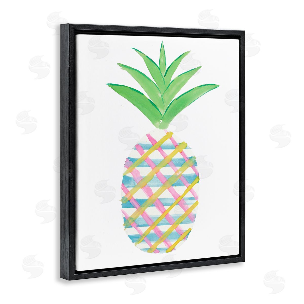 Plaid Pineapple Fruit Black Floating Frame Canvas Wall Art, Home Decor by Julie DeRice