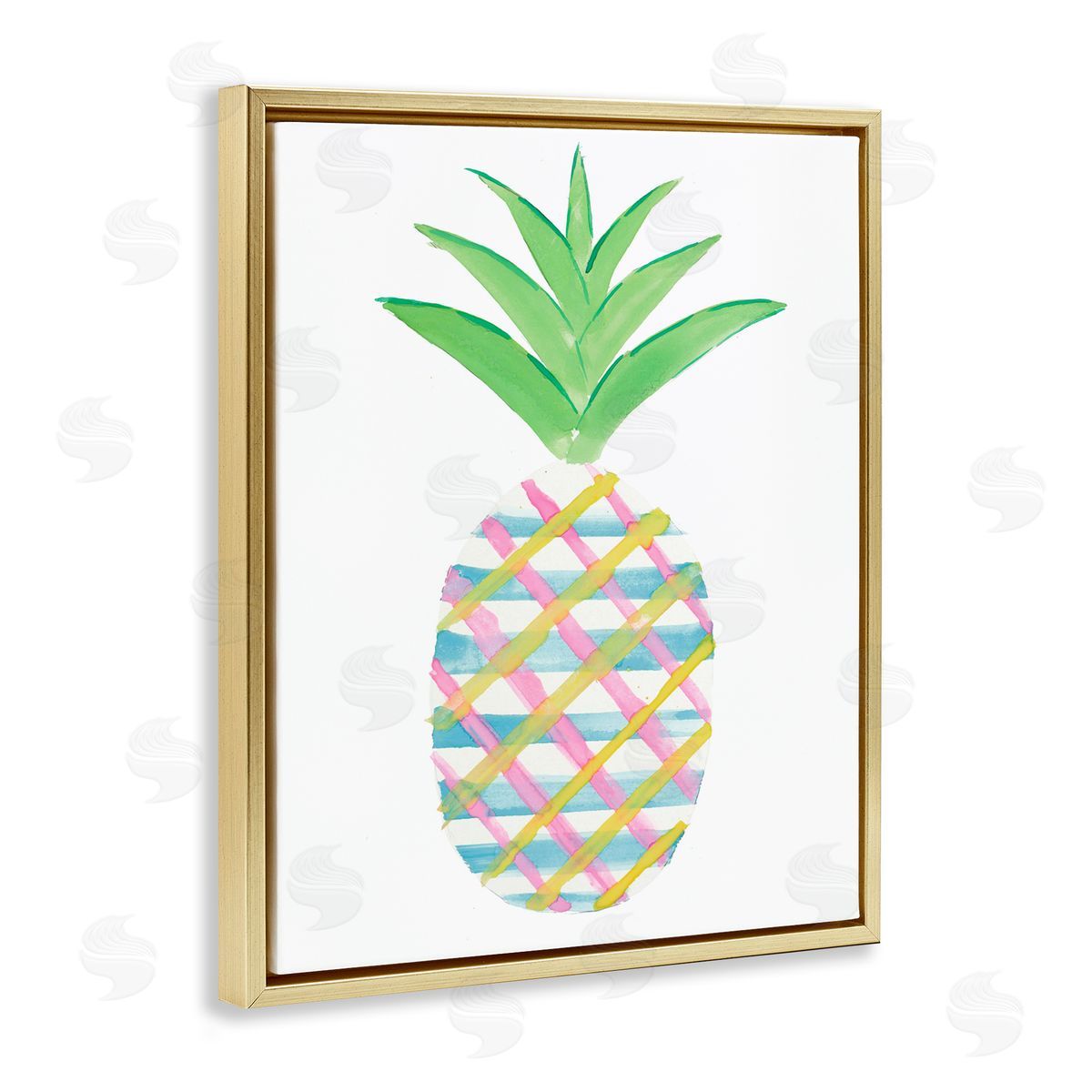 Plaid Pineapple Fruit Gold Floating Frame Canvas Wall Art, Home Decor by Julie DeRice