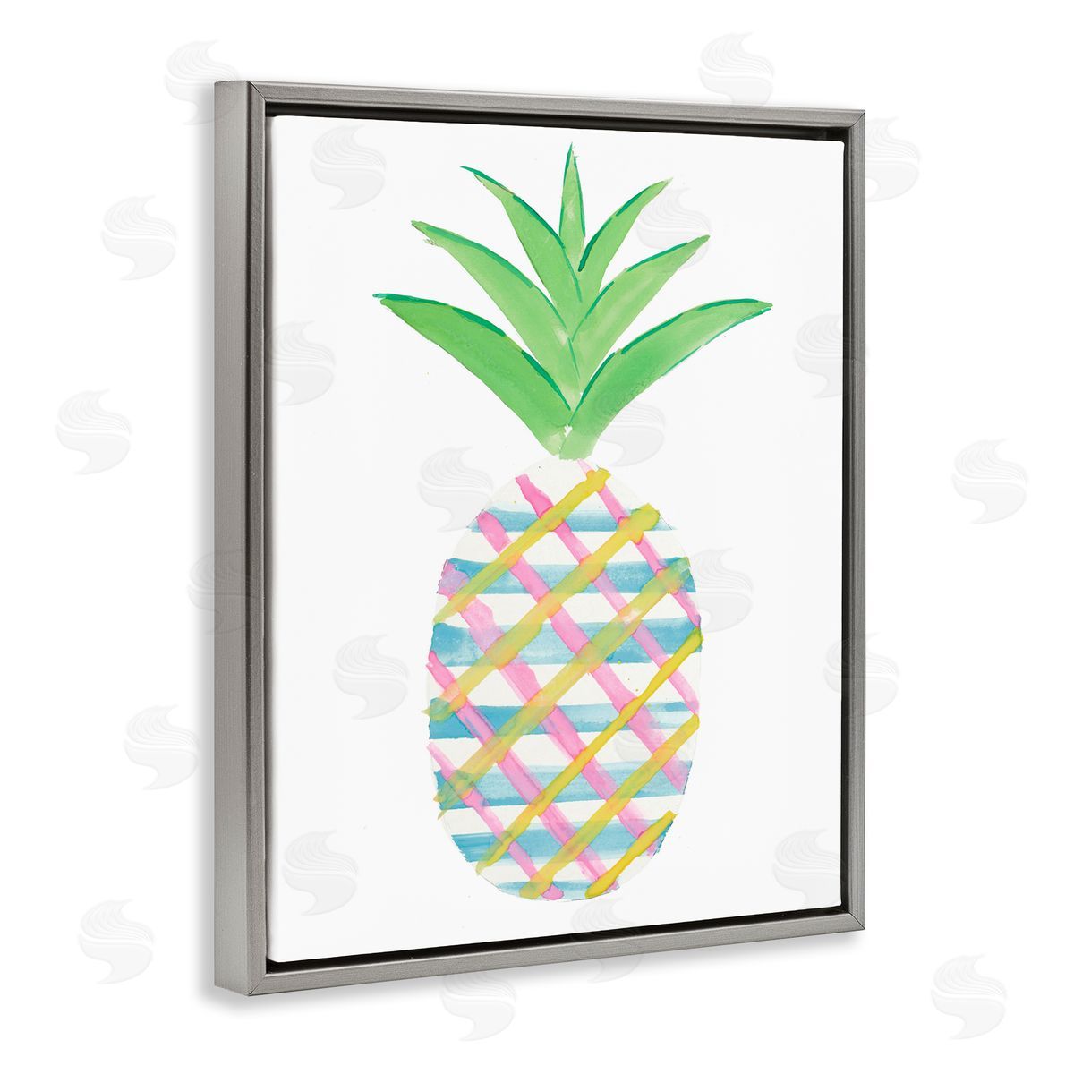 Plaid Pineapple Fruit Grey Floating Frame Canvas Wall Art, Home Decor by Julie DeRice