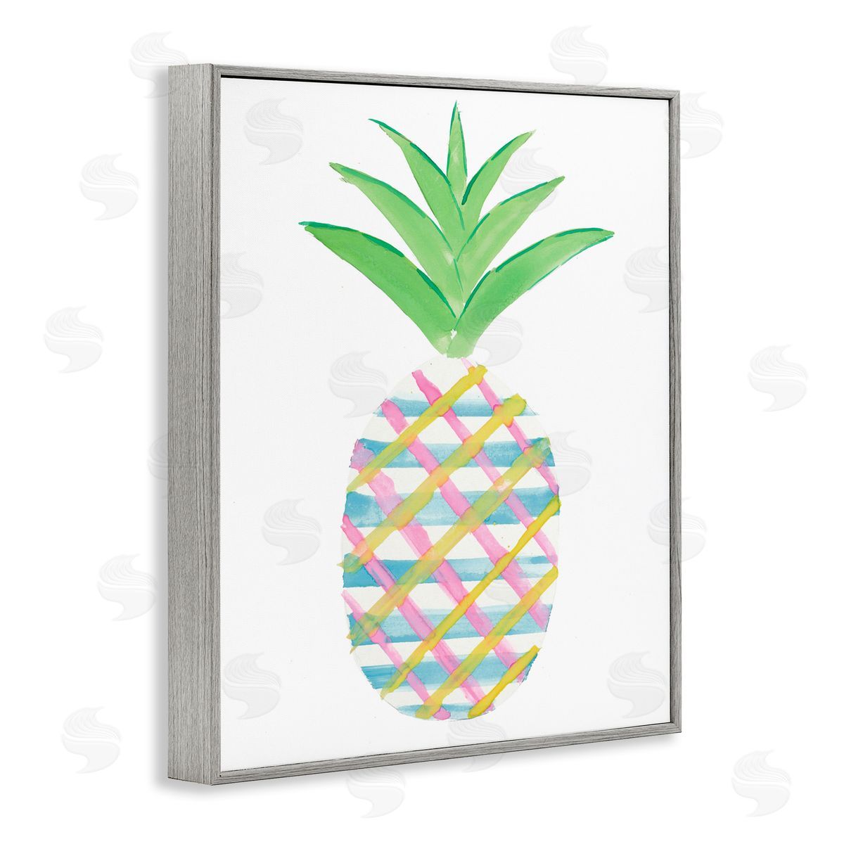 Plaid Pineapple Fruit Grey Frame Print Wall Art, Home Decor by Julie DeRice