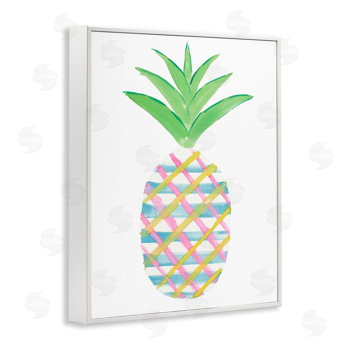 Plaid Pineapple Fruit White Frame Print Wall Art, Home Decor by Julie DeRice