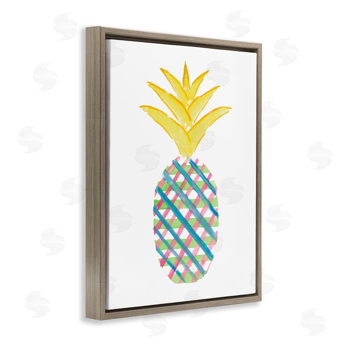 Plaid Patterned Pineapple Brown Floating Frame Canvas Wall Art, Home Decor by Julie DeRice