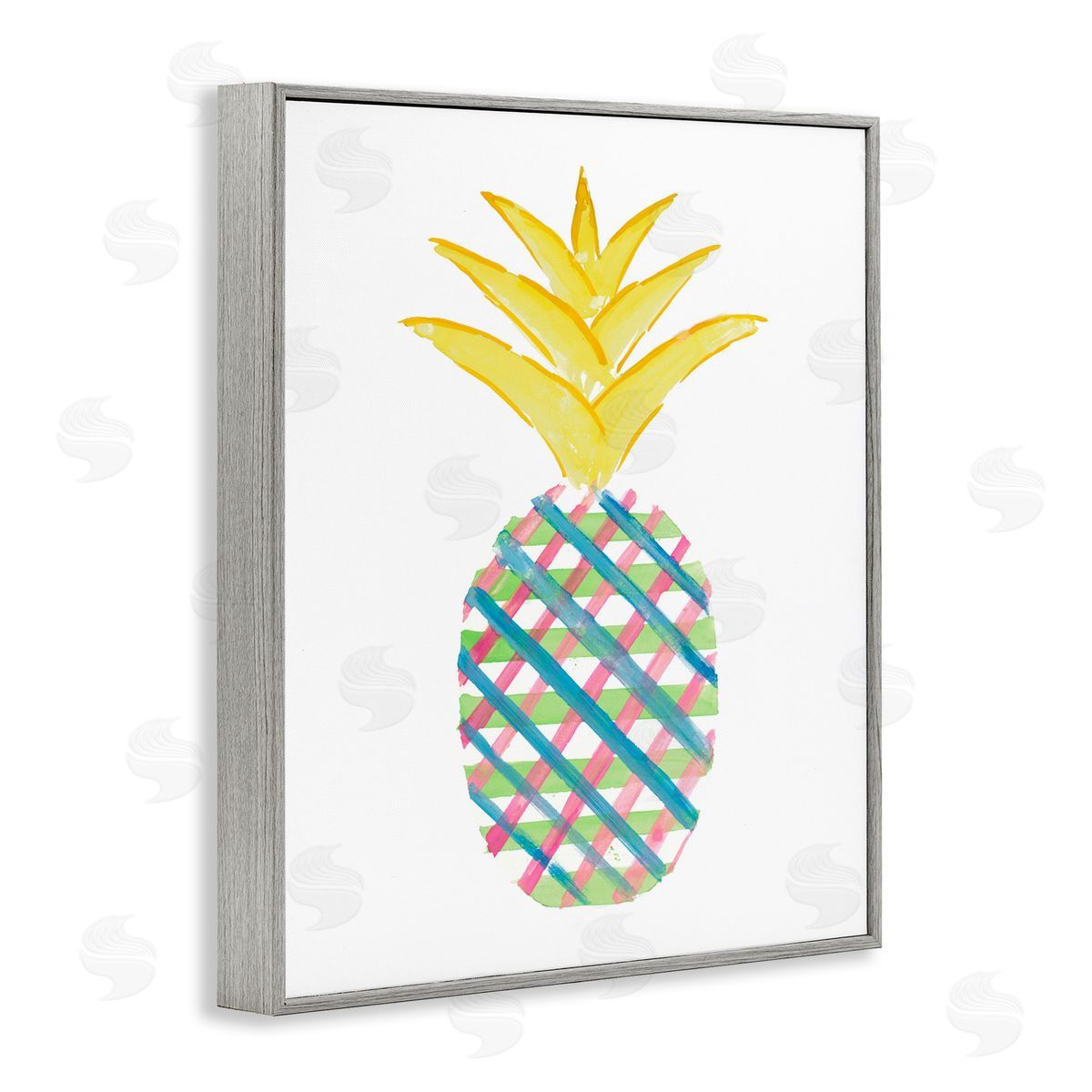 Plaid Patterned Pineapple Grey Frame Print Wall Art, Home Decor by Julie DeRice