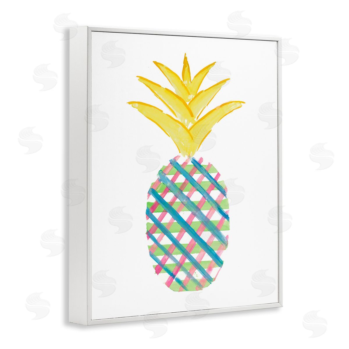 Plaid Patterned Pineapple White Frame Print Wall Art, Home Decor by Julie DeRice