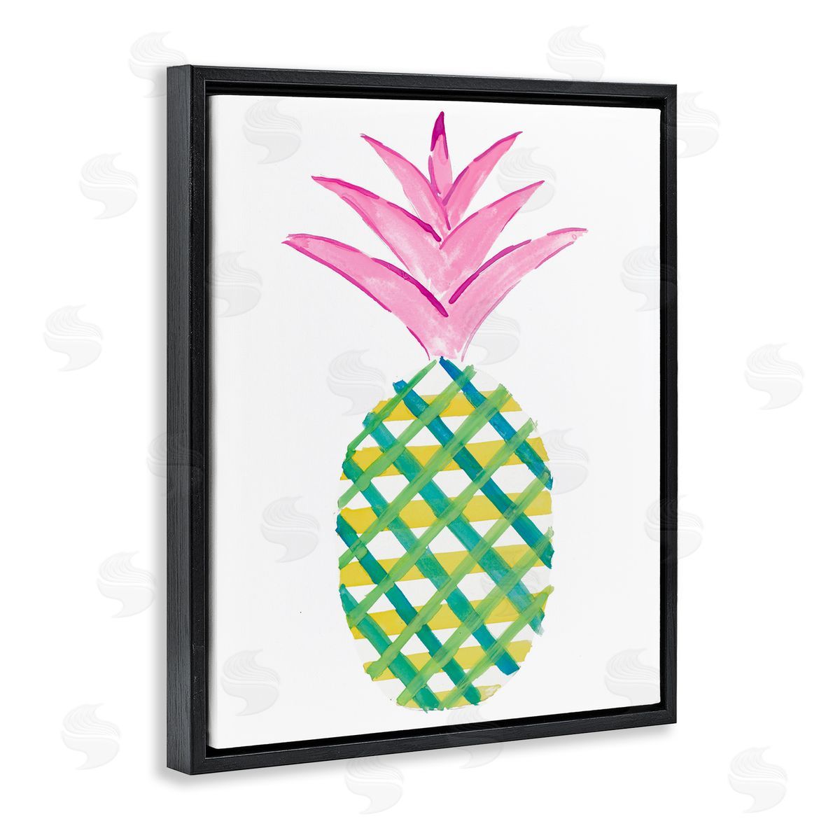 Tropical Plaid Pineapple Black Floating Frame Canvas Wall Art, Home Decor by Julie DeRice
