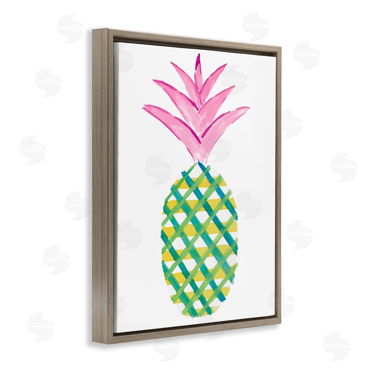 Tropical Plaid Pineapple Brown Floating Frame Canvas Wall Art, Home Decor by Julie DeRice
