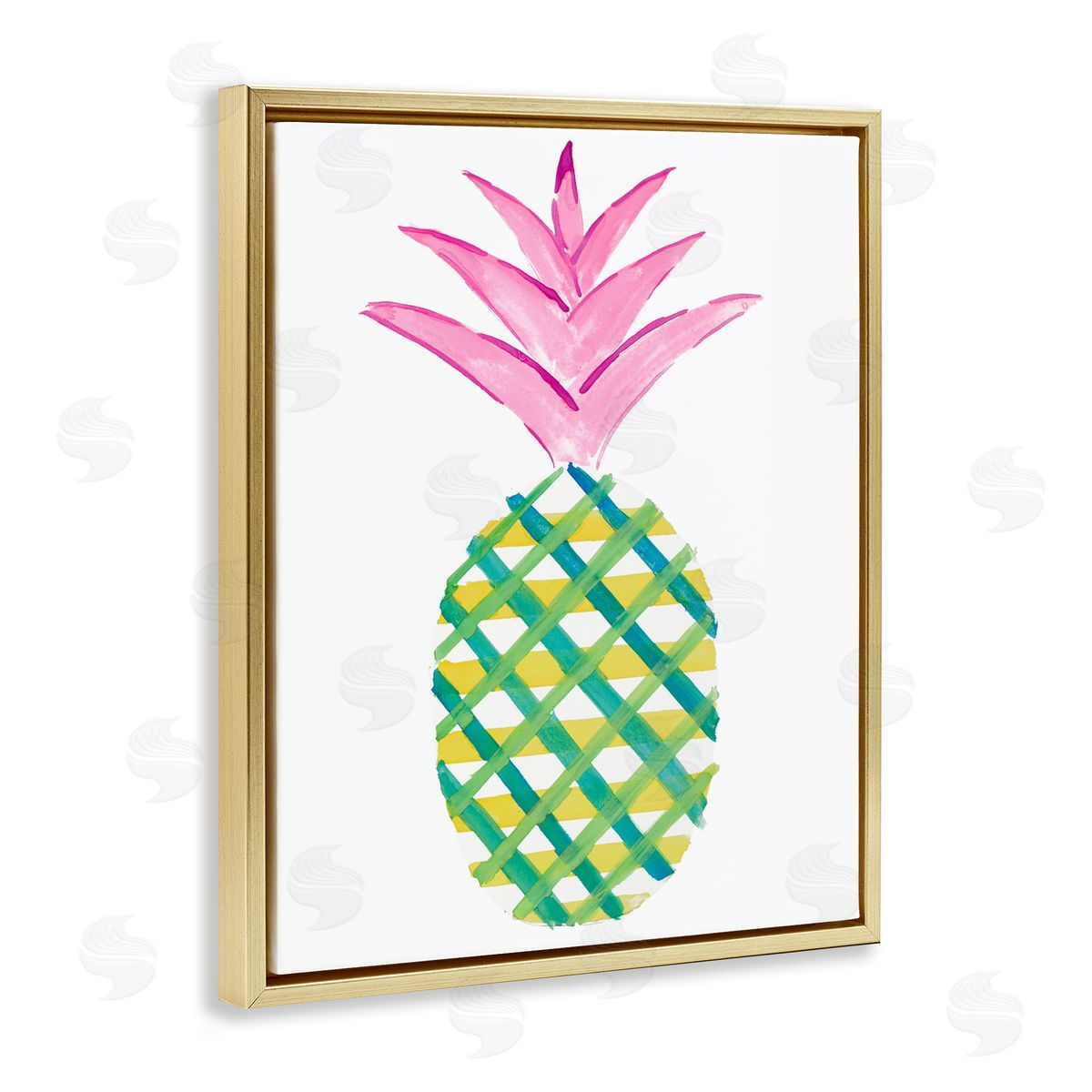 Tropical Plaid Pineapple Gold Floating Frame Canvas Wall Art, Home Decor by Julie DeRice