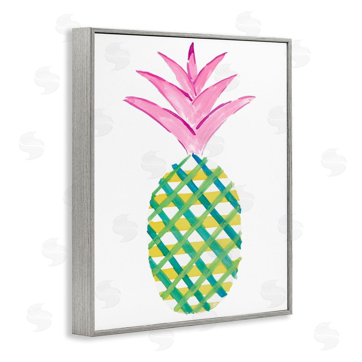 Tropical Plaid Pineapple Grey Frame Print Wall Art, Home Decor by Julie DeRice