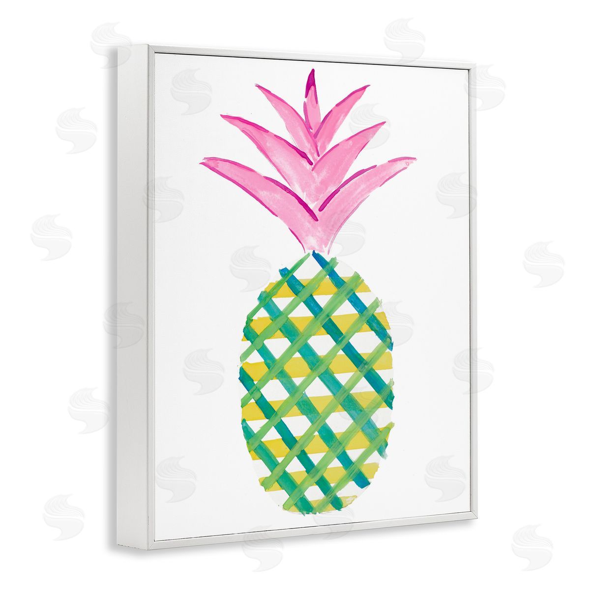 Tropical Plaid Pineapple White Frame Print Wall Art, Home Decor by Julie DeRice