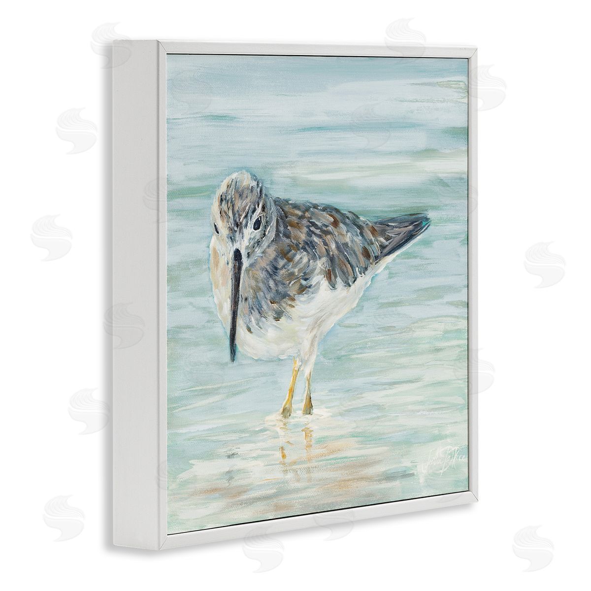 Sandpiper on Shallow Shore White Frame Print Wall Art, Home Decor by Julie DeRice