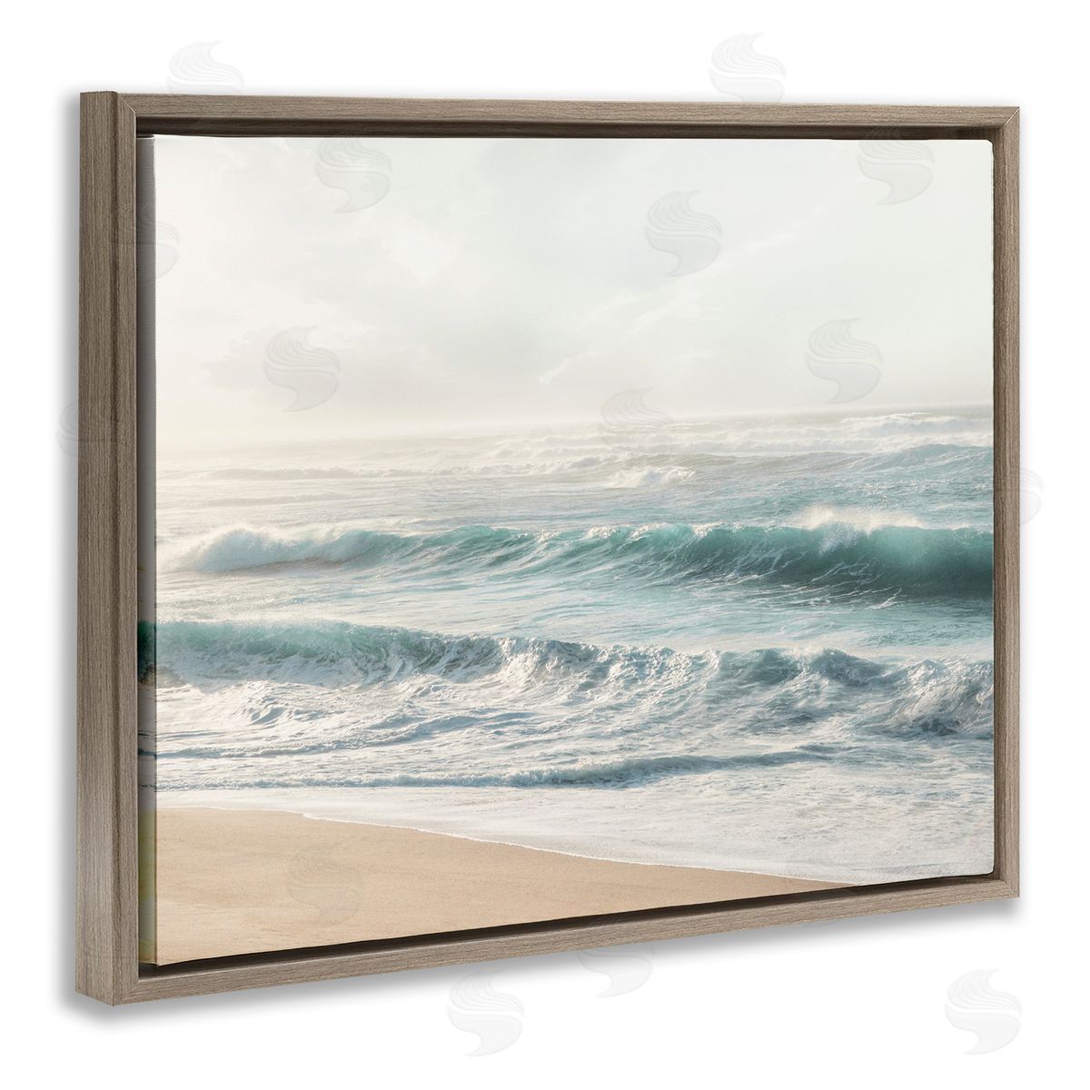 Distant Beach View Brown Floating Frame Canvas Wall Art, Home Decor by Mike Calascibetta