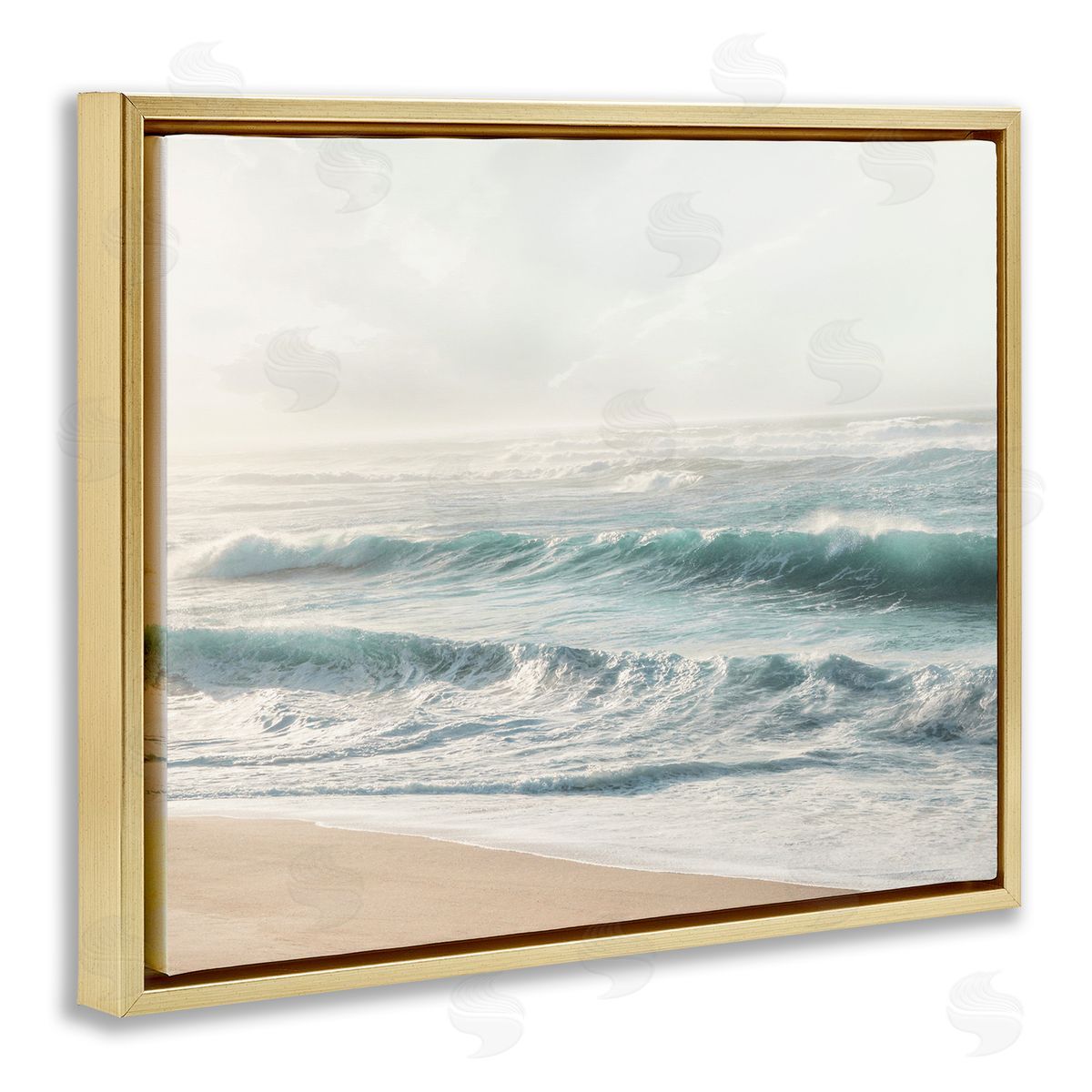 Distant Beach View Gold Floating Frame Canvas Wall Art, Home Decor by Mike Calascibetta