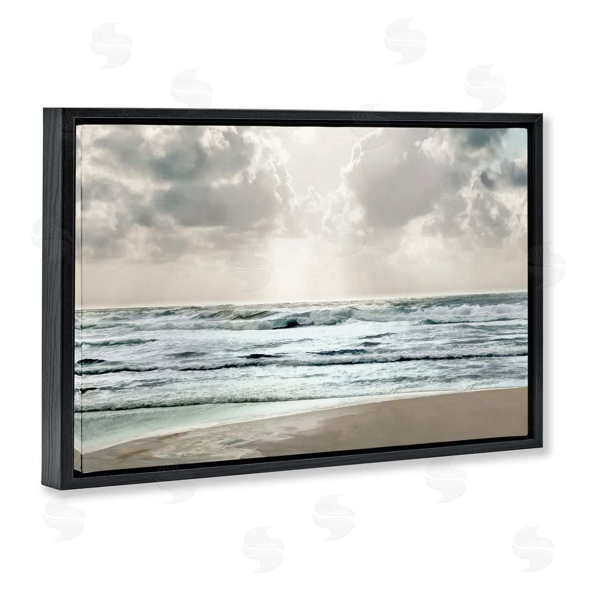 Cloudy Sunlight Beach Black Floating Frame Canvas Wall Art, Home Decor by Mike Calascibetta