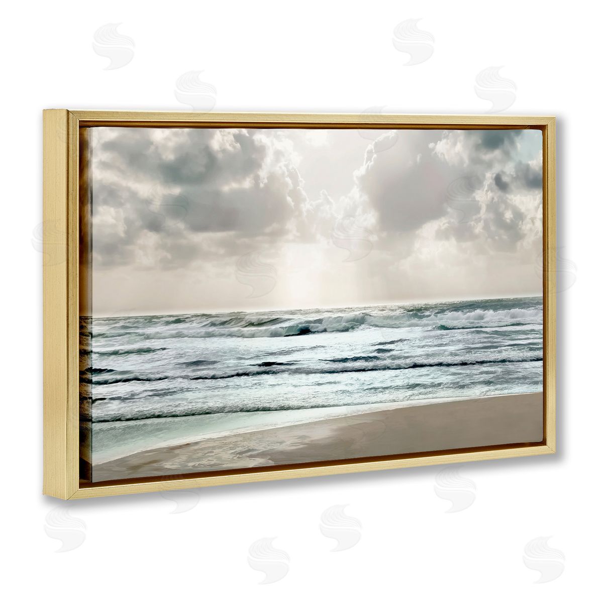 Cloudy Sunlight Beach Gold Floating Frame Canvas Wall Art, Home Decor by Mike Calascibetta