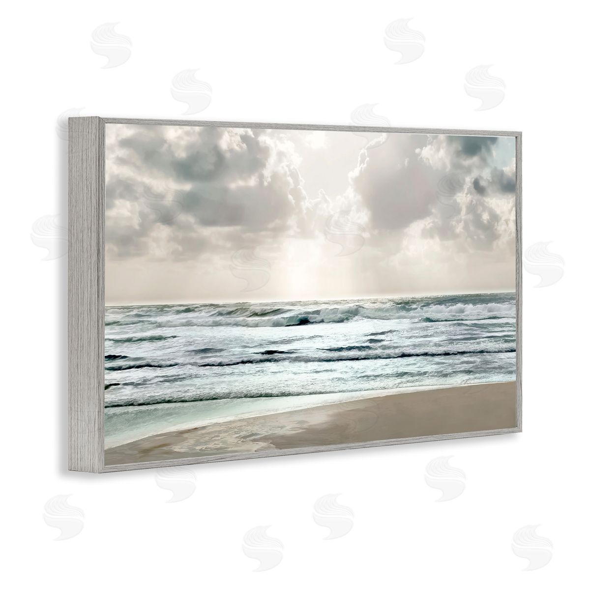 Cloudy Sunlight Beach Grey Frame Print Wall Art, Home Decor by Mike Calascibetta