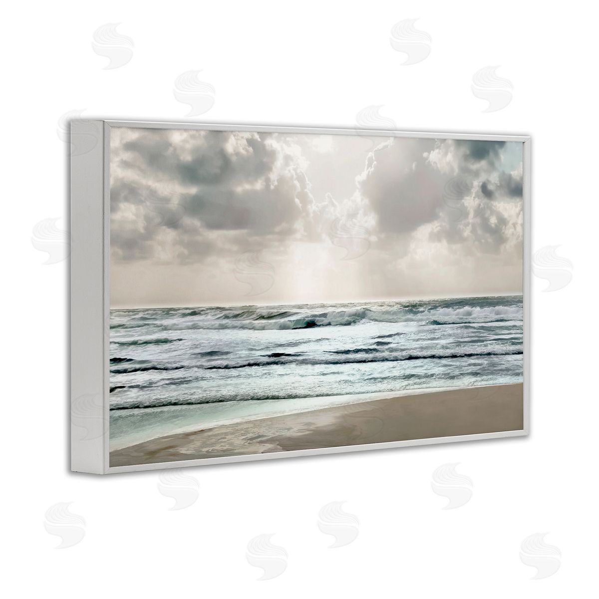 Cloudy Sunlight Beach White Frame Print Wall Art, Home Decor by Mike Calascibetta
