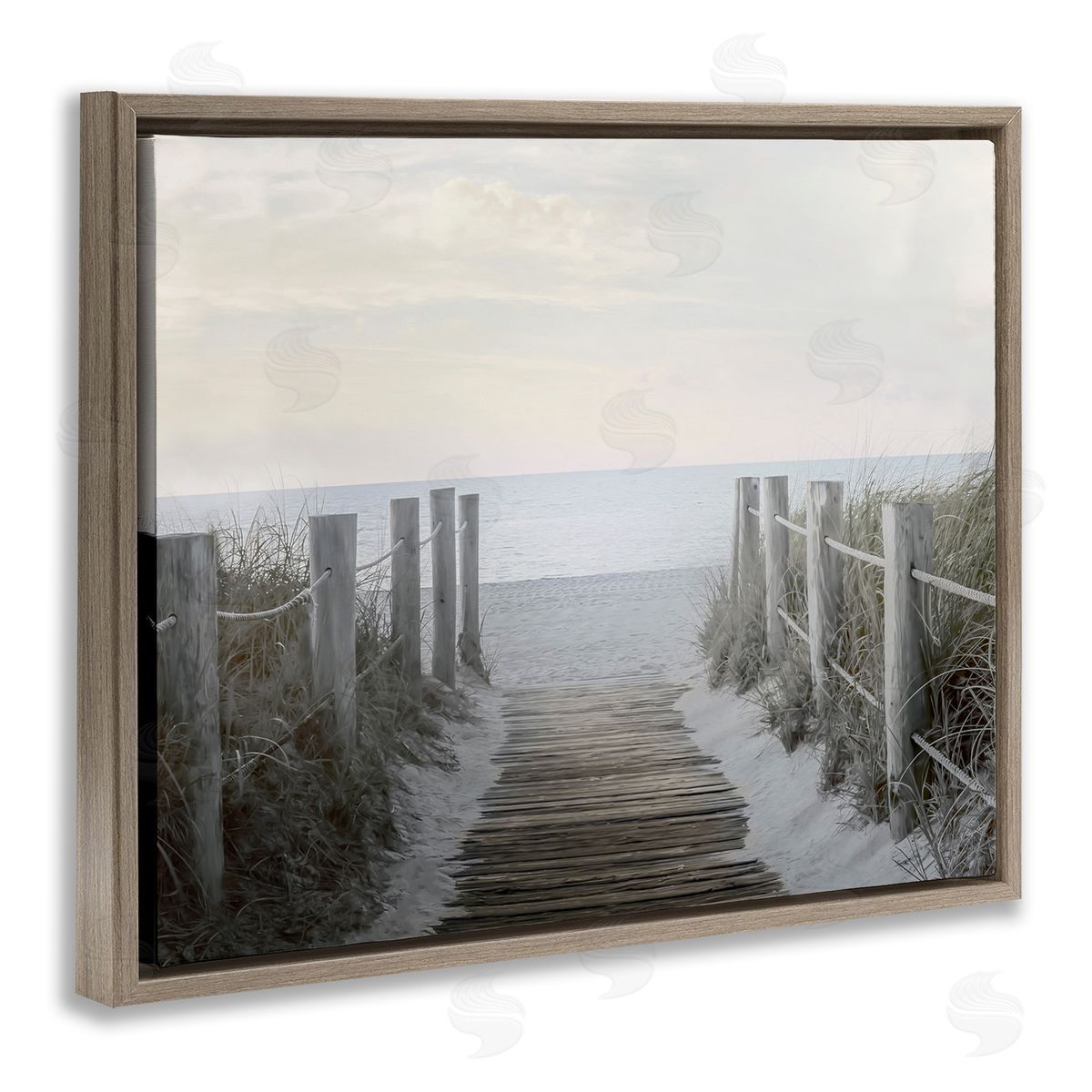 Boardwalk Steps to Beach Brown Floating Frame Canvas Wall Art, Home Decor by Mike Calascibetta