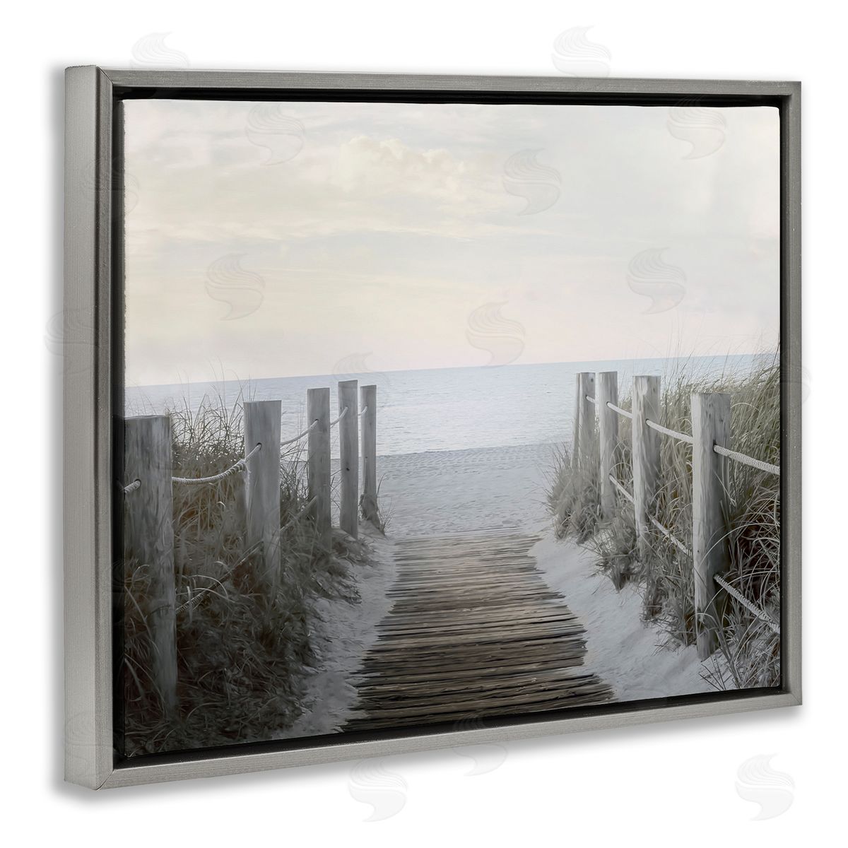 Boardwalk Steps to Beach Grey Floating Frame Canvas Wall Art, Home Decor by Mike Calascibetta