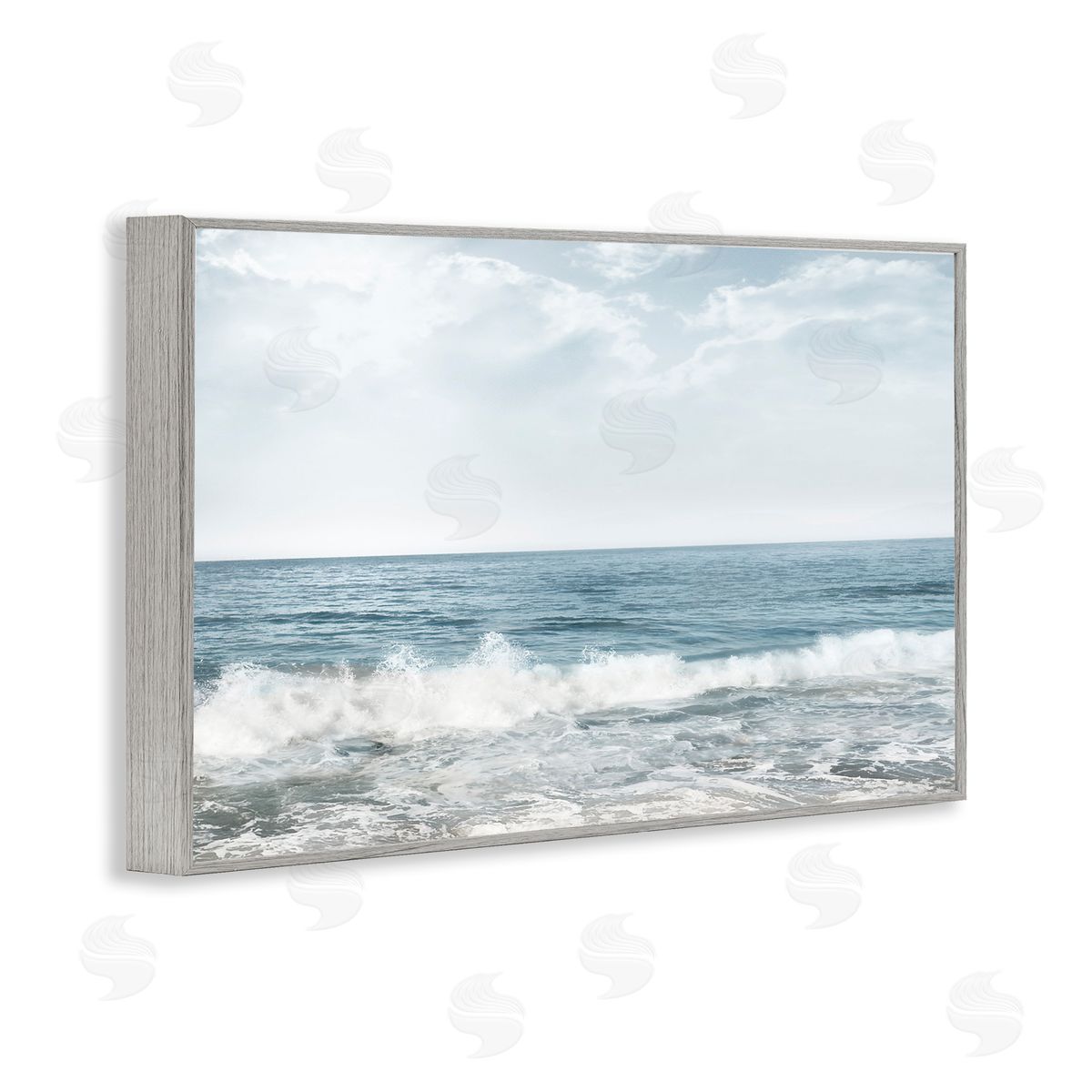 Splashing Waves Beach Grey Frame Print Wall Art, Home Decor by Mike Calascibetta