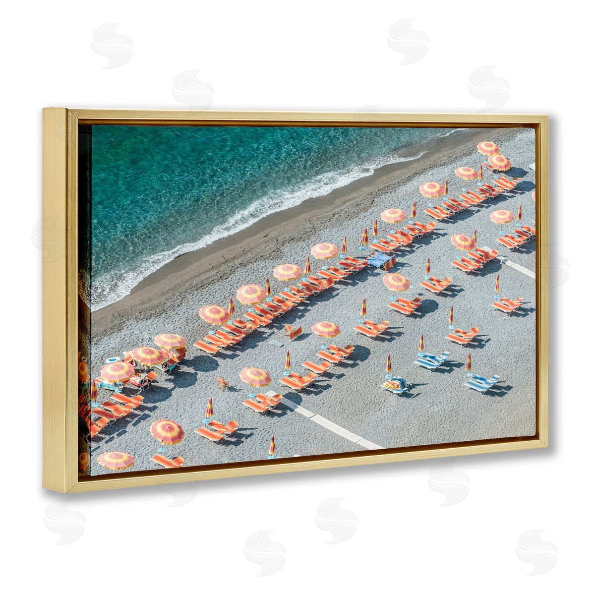 High Tide Beach Umbrellas Gold Floating Frame Canvas Wall Art, Home Decor by Danita Delimont