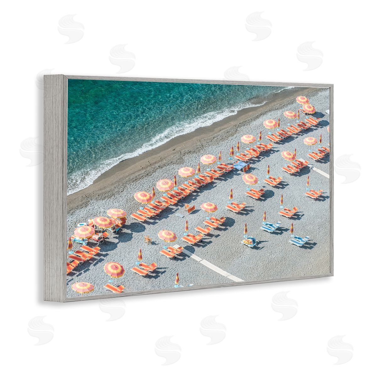 High Tide Beach Umbrellas Grey Frame Print Wall Art, Home Decor by Danita Delimont