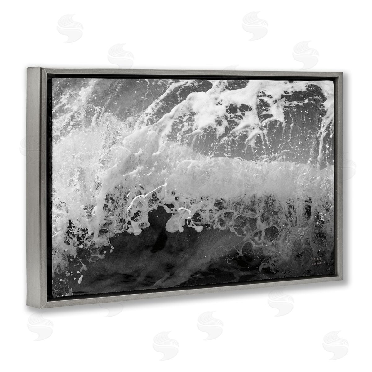 Pacific Ocean Splash Grey Floating Frame Canvas Wall Art, Home Decor by Nathan Larson