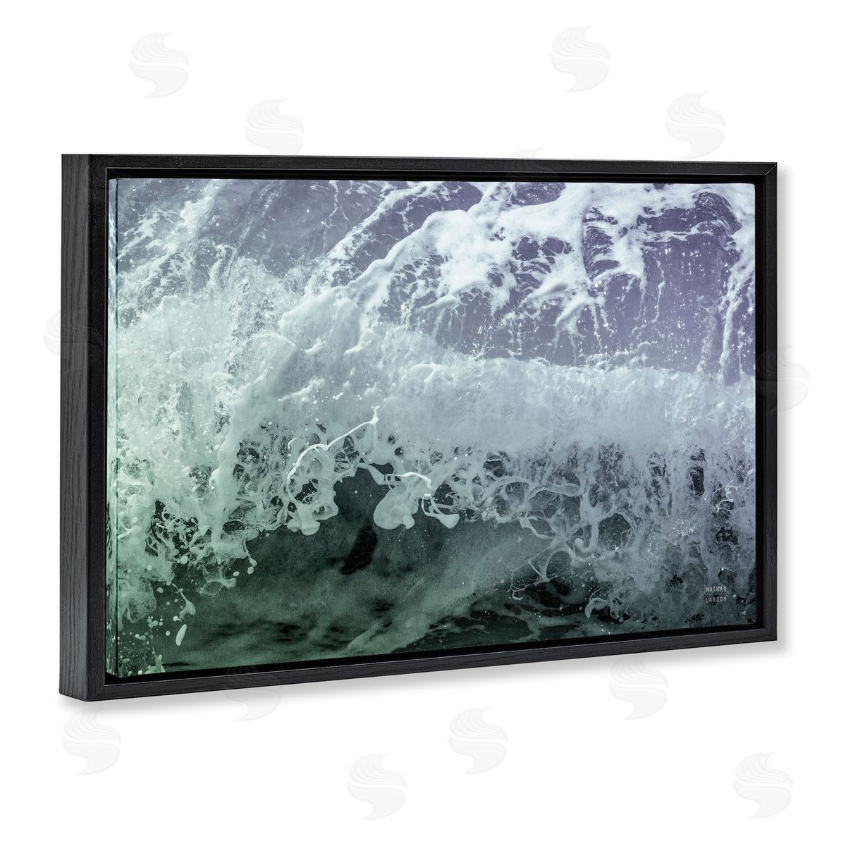 Splashing Blue Waves Black Floating Frame Canvas Wall Art, Home Decor by Nathan Larson