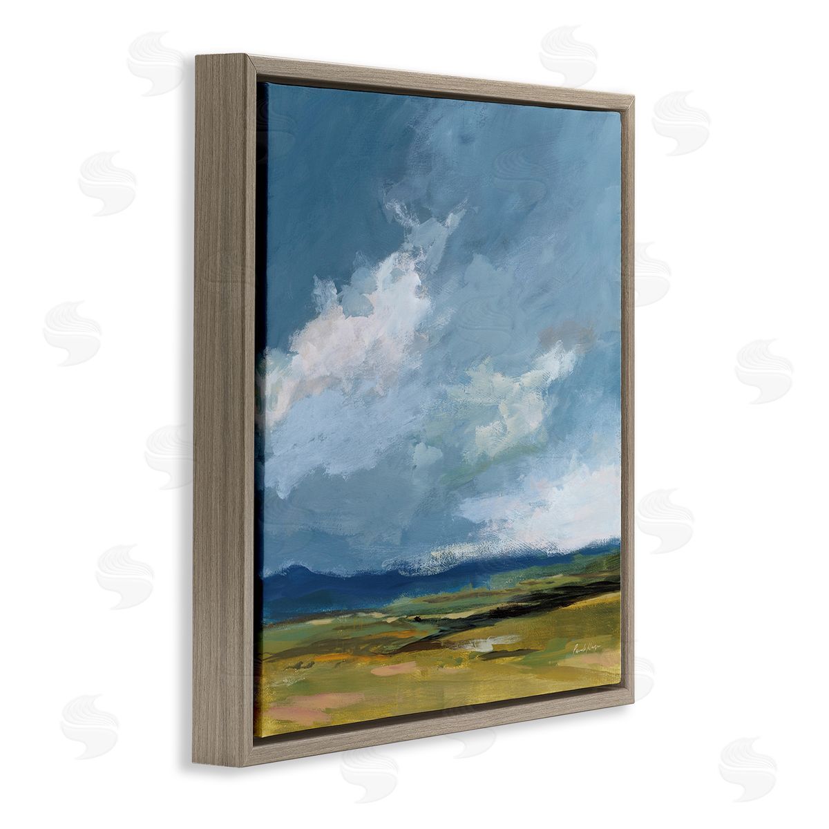 August Storm Landscape Brown Floating Frame Canvas Wall Art, Home Decor by Pamela Munger