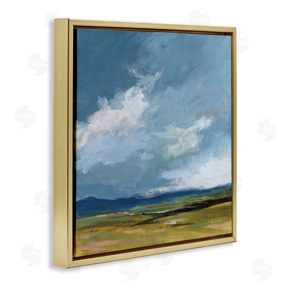 August Storm Landscape Gold Floating Frame Canvas Wall Art, Home Decor by Pamela Munger