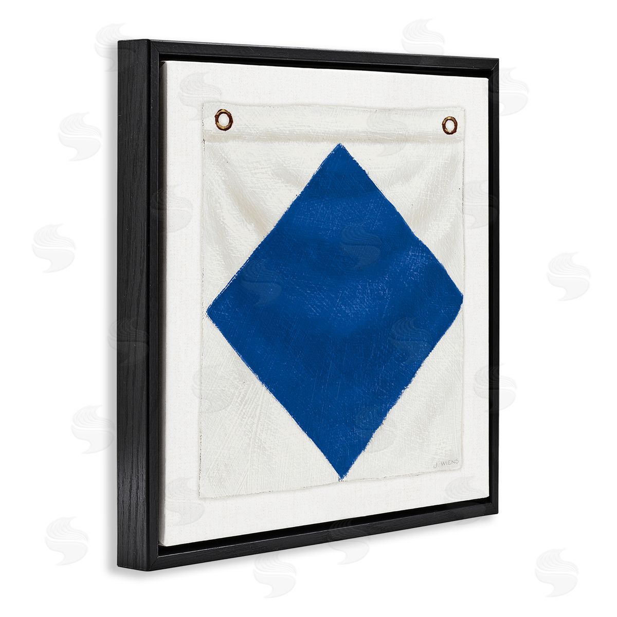 James Wiens Blue & White Nautical Flag Black Floating Frame Canvas Wall Art Print