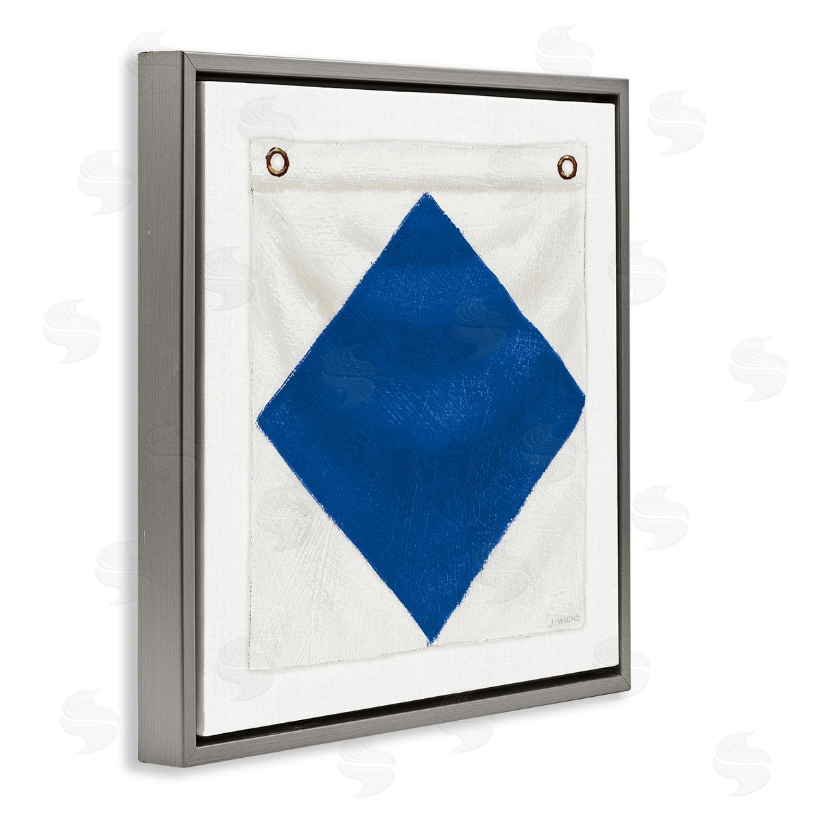 James Wiens Blue & White Nautical Flag Gray Floating Frame Canvas Wall Art Print