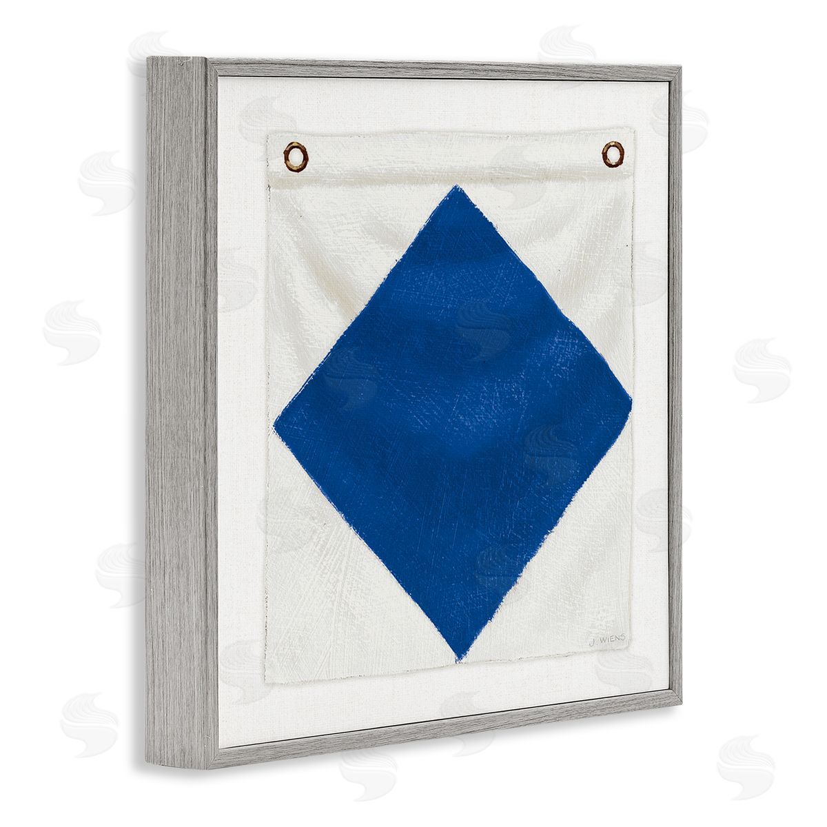 James Wiens Blue & White Nautical Flag Gray Framed Giclee Wall Art Print