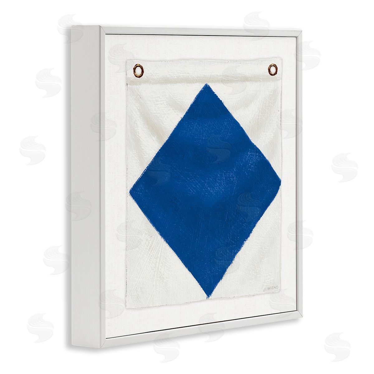 James Wiens Blue & White Nautical Flag White Framed Giclee Wall Art Print