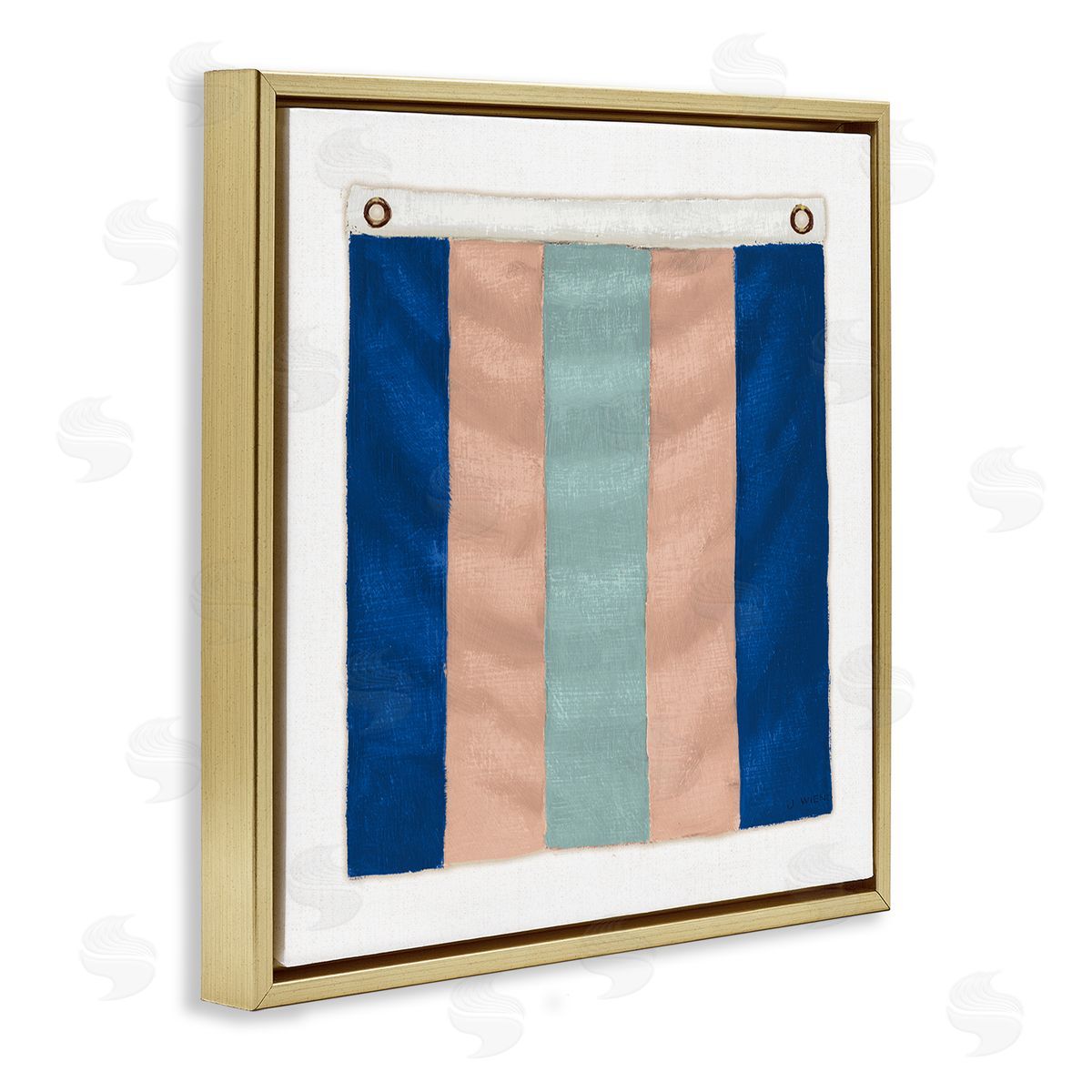 James Wiens Striped Nautical Flag Gold Floating Frame Canvas Wall Art Print