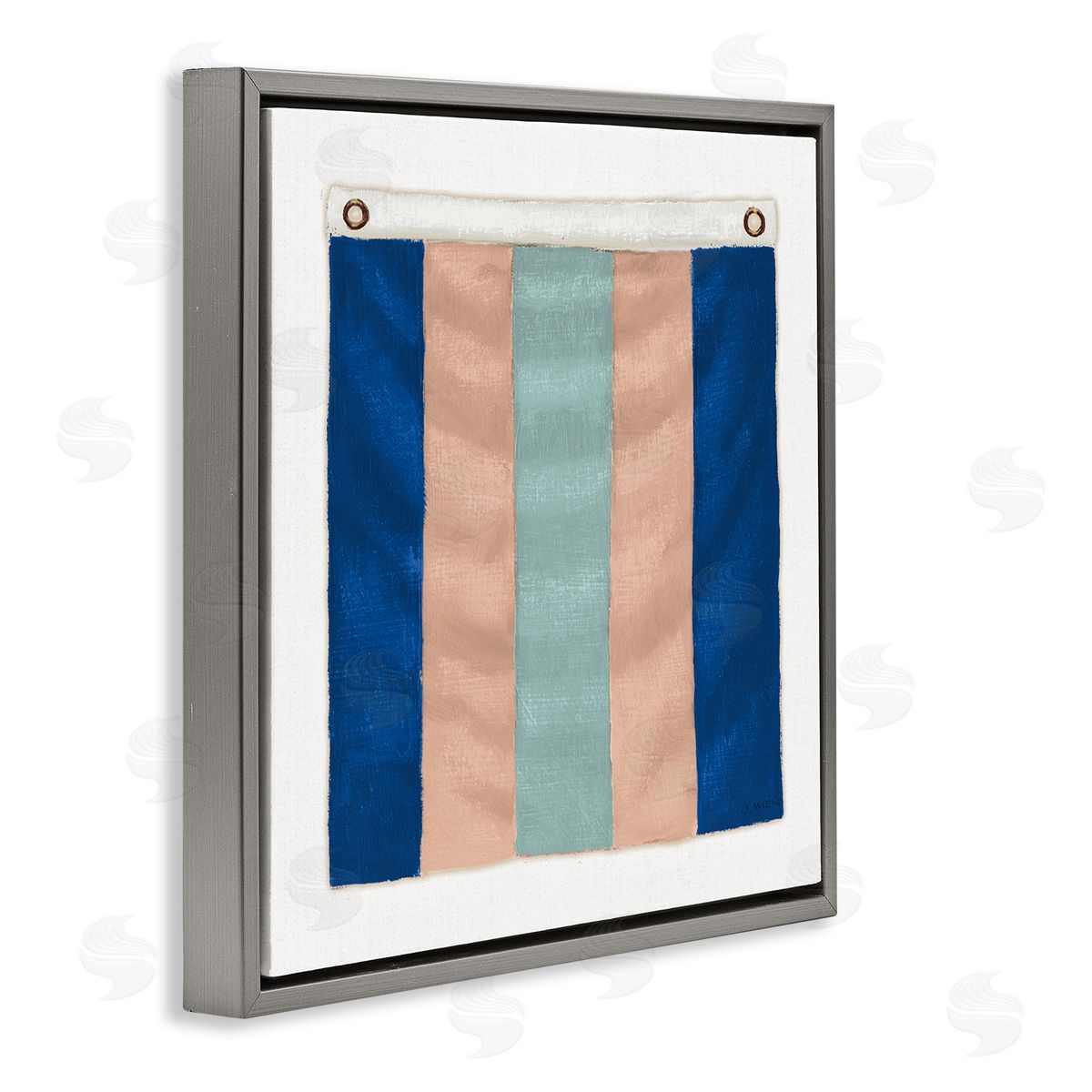 James Wiens Striped Nautical Flag Gray Floating Frame Canvas Wall Art Print