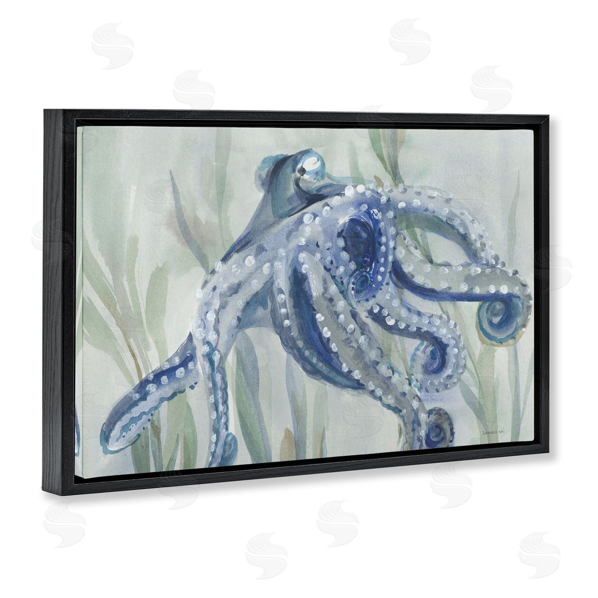 Deep Dweller Octopus Black Floating Frame Canvas Wall Art, Home Decor by Danhui Nai